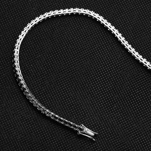 Bracelet Tennis Moissanite Noire Plaqué Argent Sterling 925 Or Blanc 18 carats pour Femme Homme Bijoux de Fête Hip Hop