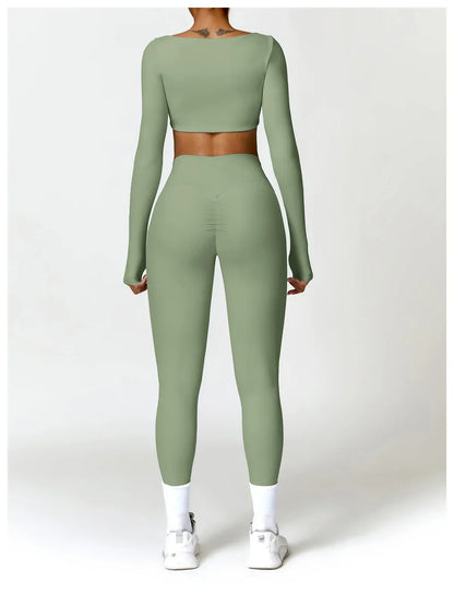 Summer 2PCS Yoga Suit Sports Set Women Quick-Dry Gym Set Women Tracksuit Running Workout Long Sleeve Sports Shirt Yoga Clothing