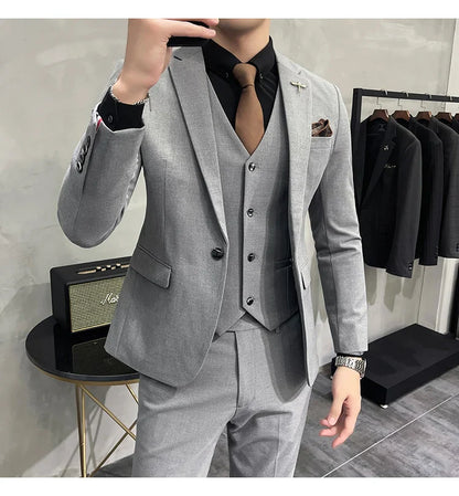 Blazer Vest Pants Men's Navy Blue Suit Set Slim Fit Blazer Vest Pants Formal Outfit for Business Wedding Office Groom Party