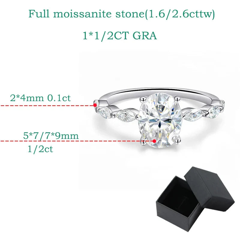 1CT 2CT Oval Cut Full Moissanite Wedding Ring for Women Bridal Promise Band 100% S925 Sterling Silver Plated 18k Gold