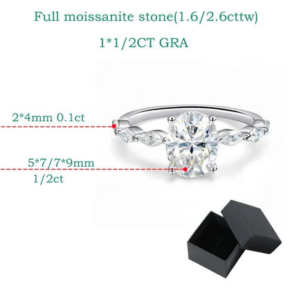1CT 2CT Oval Cut Full Moissanite Wedding Ring for Women Bridal Promise Band 100% S925 Sterling Silver Plated 18k Gold