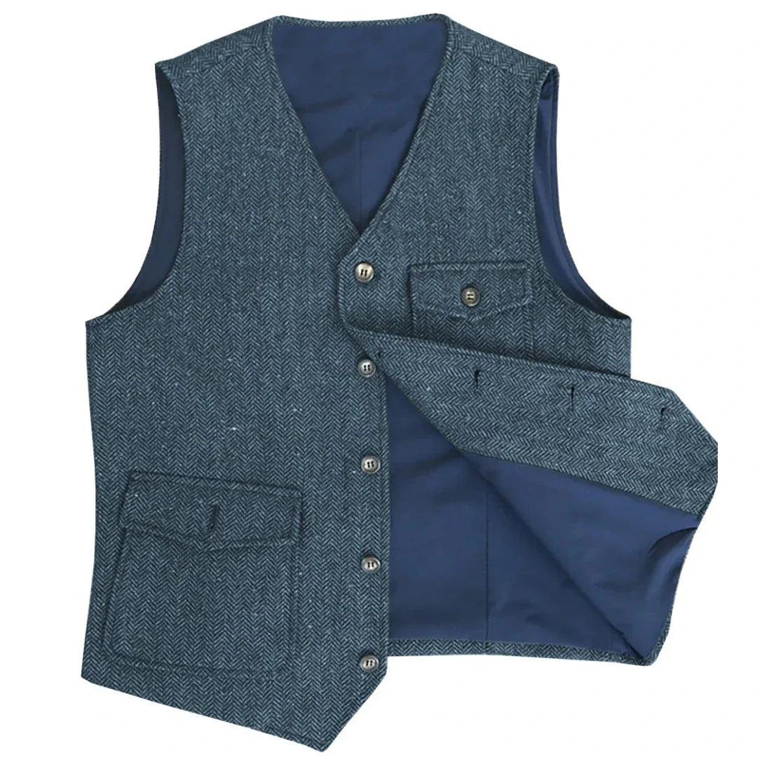 Men Vest Dark Green Herringbone Single Button V Neck Pocket Waistcoat For Wedding Party Business Work Daily Casual Men Suit Vest