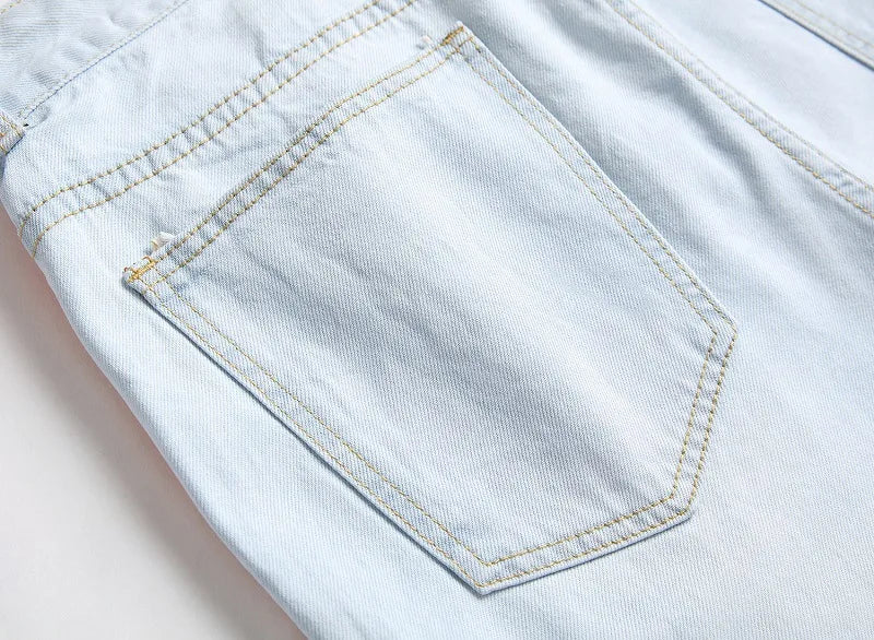 2026 New Men's Yellow Jeans, Blue Stretch Biker Trousers, Broken Hole Jeans, Fashion Popular Men Denim Pants Big Size 29-42