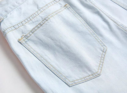 2026 New Men's Yellow Jeans, Blue Stretch Biker Trousers, Broken Hole Jeans, Fashion Popular Men Denim Pants Big Size 29-42
