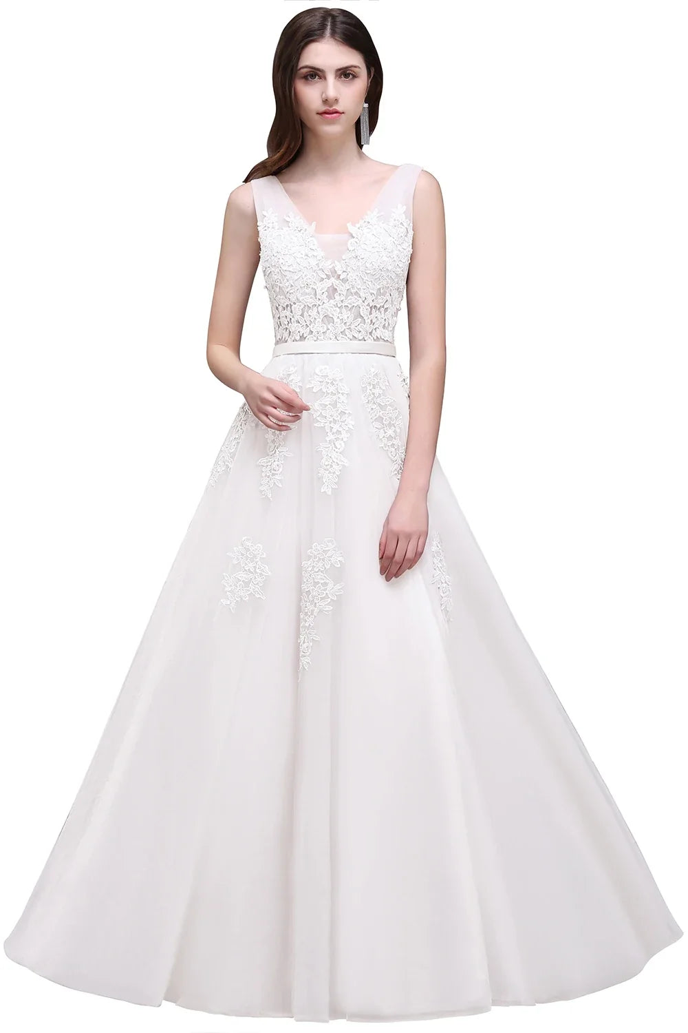 Women Burgundy Evening Dress Lace Appliques Tulle V-Neck Sexy Backless Prom Dresses A-Line Floor-Length Sleeveless Party Vestido