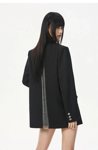 Women's Black Hollow Out Blazer Oversized Designer Suit Jacket Loose Fit Casual Office Blazer Fashion Coat Elegant Streetwear
