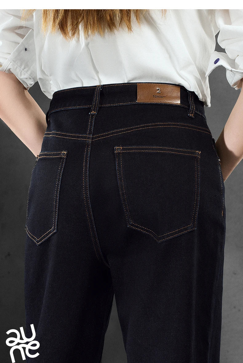 Women Denim Jeans 2025 Autumn New Lycra Stretch Straight Wide Leg Long pants