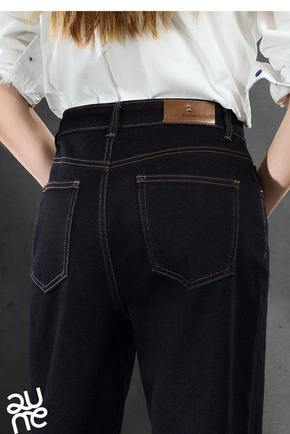 Women Denim Jeans 2025 Autumn New Lycra Stretch Straight Wide Leg Long pants