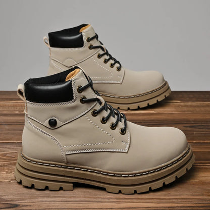 Handmade Outdoor Men Genuine Leather Boots Male Comfortable Business Party Casual Shoes Street Thick Sole Lace Up Shoes Big Size