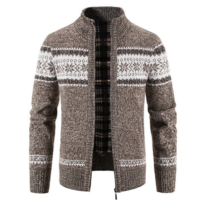 Winter Men's Fleece Cardigan Christmas Knit Sweater Coat Business Casual Jacket High Quality Male Wool Cashmere Clothing