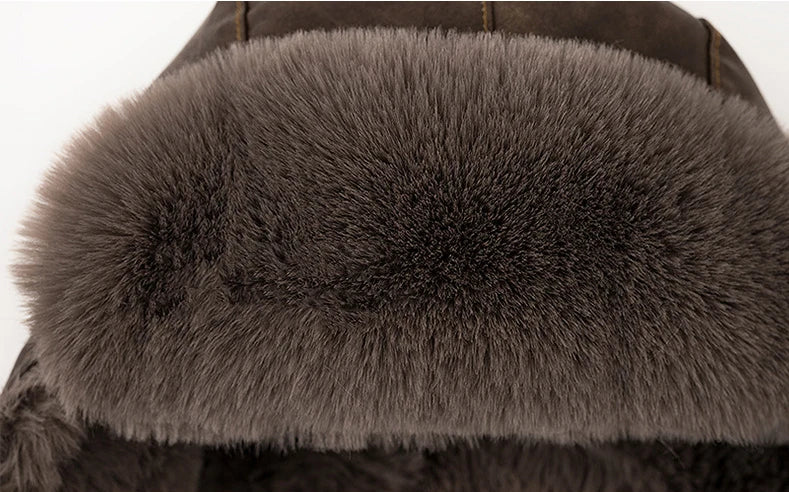 Men Winter Bomber Hat Outdoor Motorcycle Windproof Thicken Warm Faux Fur Pilot Earflap Hat Leather Thermal Ushanka