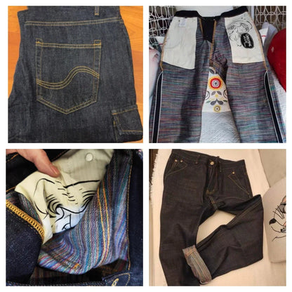 Vintage 13.5OZ Selvedge Raw Denim Jeans Cotton Straight Denim Pants Men's Heavyweight Blue Zip Fly with Pockets Trousers