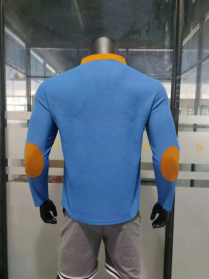 Cross-border new men's waffle color matching strap V-neck top casual long-sleeved bottoming T-shirt