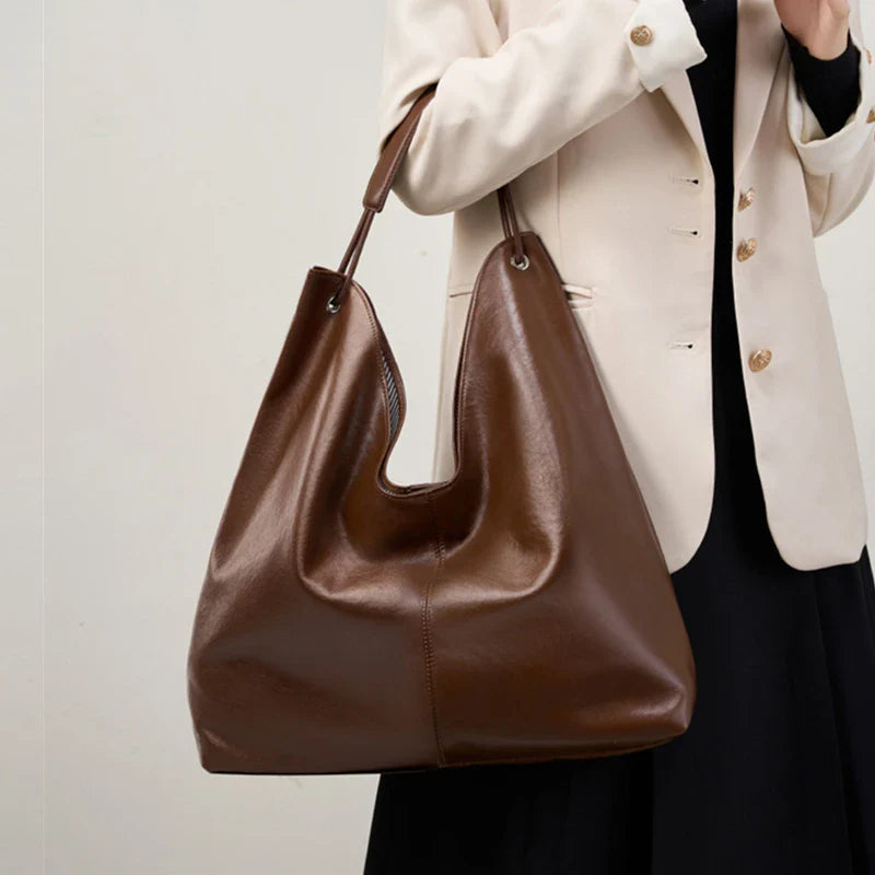 Luxury Genuine Leather Handbags Large Slouchy Hobo Shoulder Bags For Women Cowhide Shopping Tote Business Work Purses