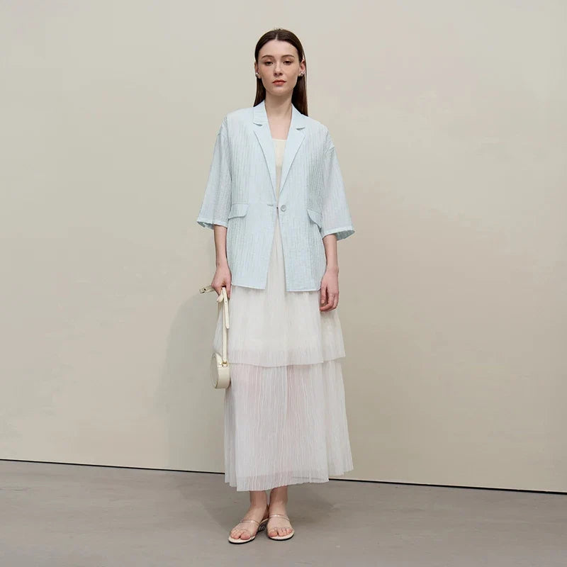 Women's Blazer 2026 Summer New Notch Lapel Single Breasted Drop Shoulder Jacket Casual Midi Length Coat For Women 12652002