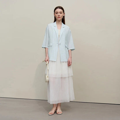 Women's Blazer 2026 Summer New Notch Lapel Single Breasted Drop Shoulder Jacket Casual Midi Length Coat For Women 12652002