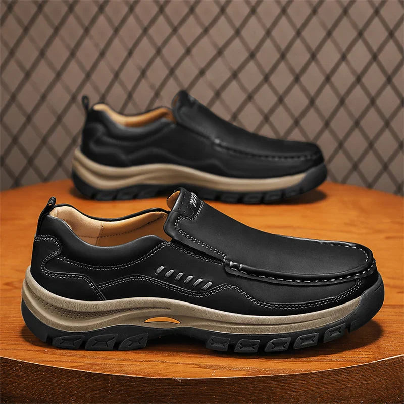 Men's Hand-Stitched Fashion Loafers, Solid Color Low-Top Casual Shoes, Simple Trendy Slip-On Sneakers, Men's Shoes for All Seasons, Daily Office Business Shoes, Large Size Men's Shoes