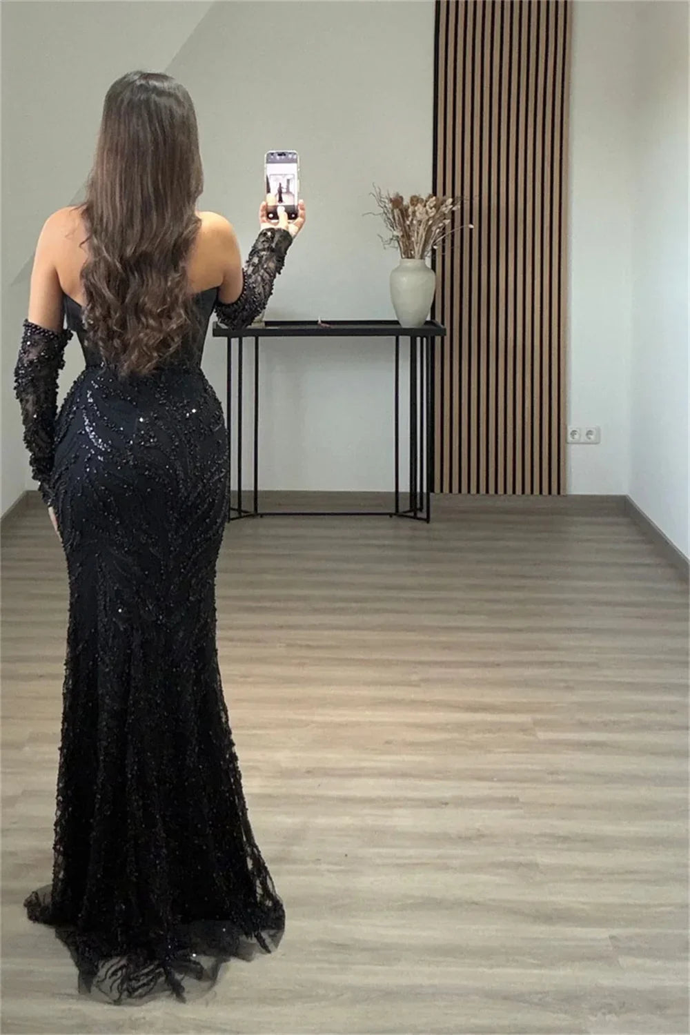 Custom Black Shiny Sequin Beaded robe de soirée femme Strapless Backless Corset Prom Dress Mermaid Formal event dress