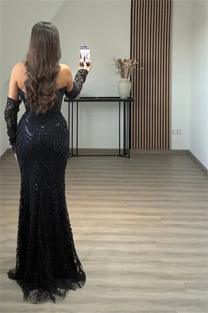Custom Black Shiny Sequin Beaded robe de soirée femme Strapless Backless Corset Prom Dress Mermaid Formal event dress