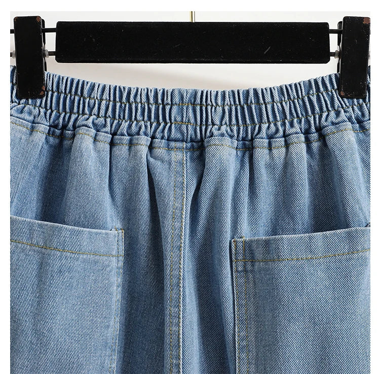Wide Leg Denim Shorts For Women 2024 Summer New Arrivals High Waist Big Pockets Blue Color Jeans Shorts Casual Pants Trousers