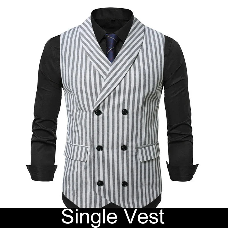 Man Suit Vest Vintage Striped Double-breasted Men Waistcoat British Style Slim Sleeveless Casual Versatile Male Vest