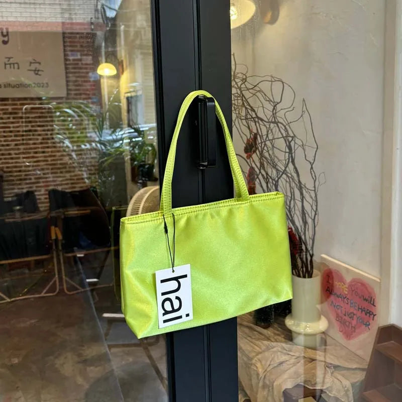 Luxury Premium Designer Elegant Womens Silk Satin Small Tote Solid Color Shoulder Underarm Purse Versatile Fashion Commuting Bag