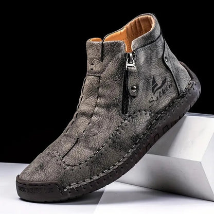 Men's Hand-Sewn High-Top Boots, Fashionable Side-Zip Casual Shoes, All-Season Outdoor Boots, Large Size Men's Shoes, Comfortable Bare Boots
