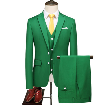 2026 New Men's Suit 3-Piece, Wedding Party Dress Jacket Vest Trousers, Fashion Slim Fit Blazer Waistcoat Pants Red Blue Green