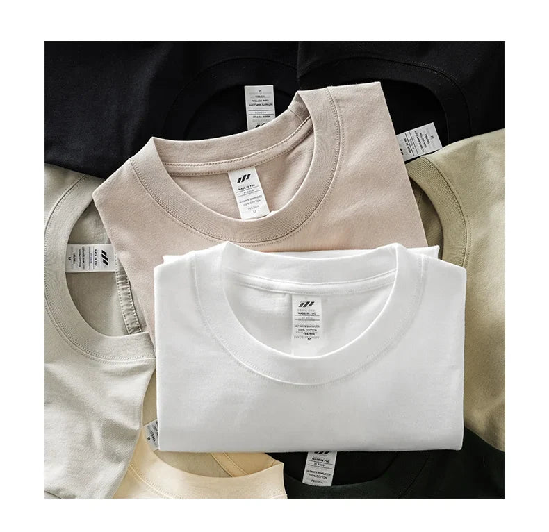 8.1Oz 230gsm Men's Pure Cotton T Shirts 2025 Summer New Oversizes Solid Color T-Shirts for Men and Women Customizable
