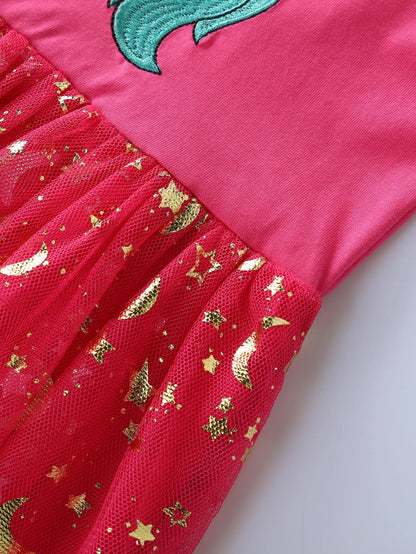Summer New Girl's Cotton Unicorn Embroidered Mesh Spliced Sleeveless Dress SH1701