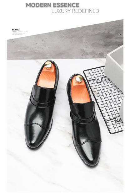Premium Leather Men Shoes Slip On Loafers European Brand Business Casual Wedding Party Plaid Design Height Increasing