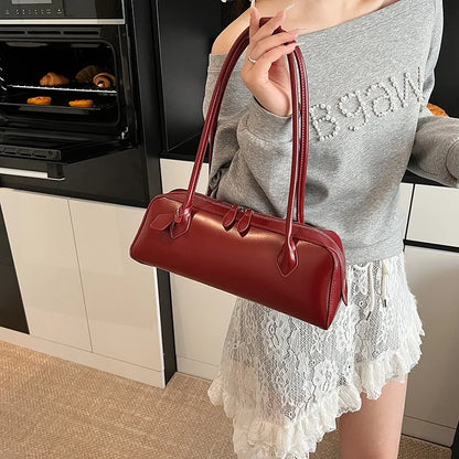 Vintage Long Shoulder Bag Women Shoulder Bag Luxury Cowhide Ladies Handbag Female Commuter Shopping Underarm Bag