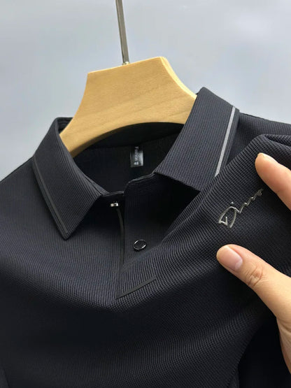 Light luxury brand letter emboss short sleeve T-shirt summer popular men polo shirt comfort silky breathable business casual top