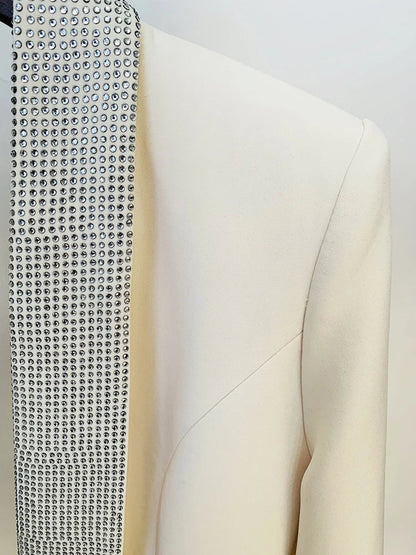 HIGH STREET 2026 Runway Fashion Designer Jacket Women's Stylish Backless Rhinestone Diamonds Beaded Shawl Collar Long Blazer