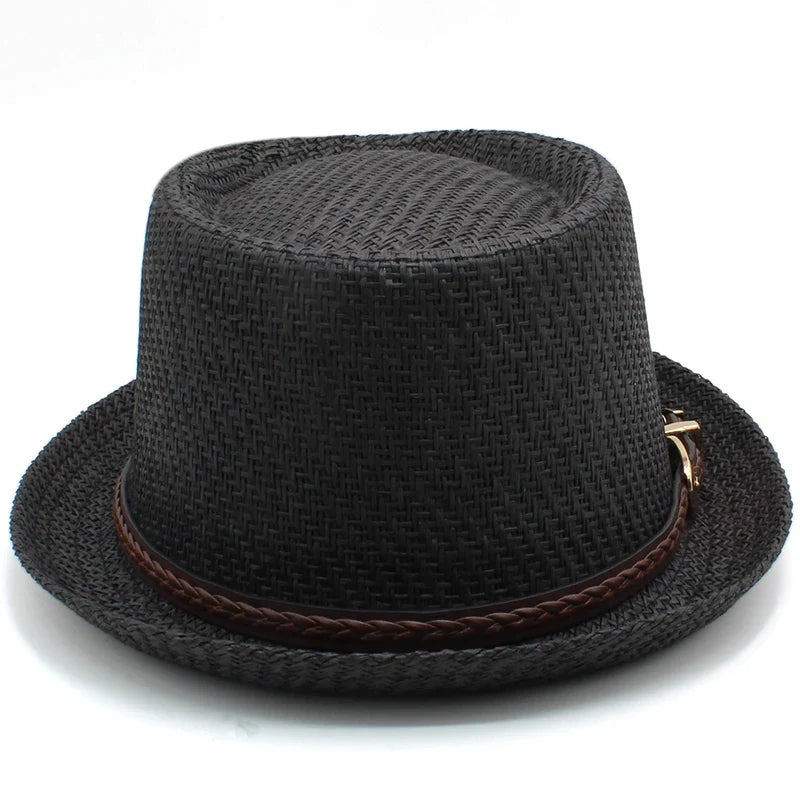 Men Women Straw Pork Pie Hats Summer Sunhat Boater Caps Sailor Sombrero Beach Fedora Trilby Outdoor Travel US Size 7 1/4 UK L
