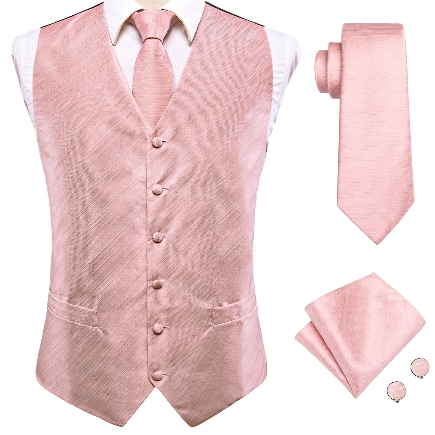 Silk Mens Suit Vests 4PC Woven Sage Green Solid Waistcoat Tie Pocket Square Cufflinks Business Wedding Dress Waist Jacket