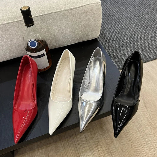 New Design Pointed Toe Wedges High Heels Women Pumps Silver Red Shoes Sexy Wedding Banquet Zapatos Mujer