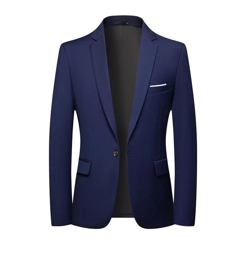 Men's Slim Fit Solid Color Business Suit Korean Style Single Breasted Spring Autumn Fashion High-End Polyester Trend Coat
