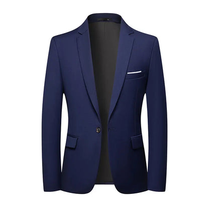 Men's Slim Fit Solid Color Business Suit Korean Style Single Breasted Spring Autumn Fashion High-End Polyester Trend Coat