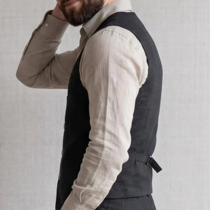 Men Vest Gray Solid Single Button V Neck Waistcoat For Wedding Banquet Business Party Office Work Casual Daily Men Suit Vest