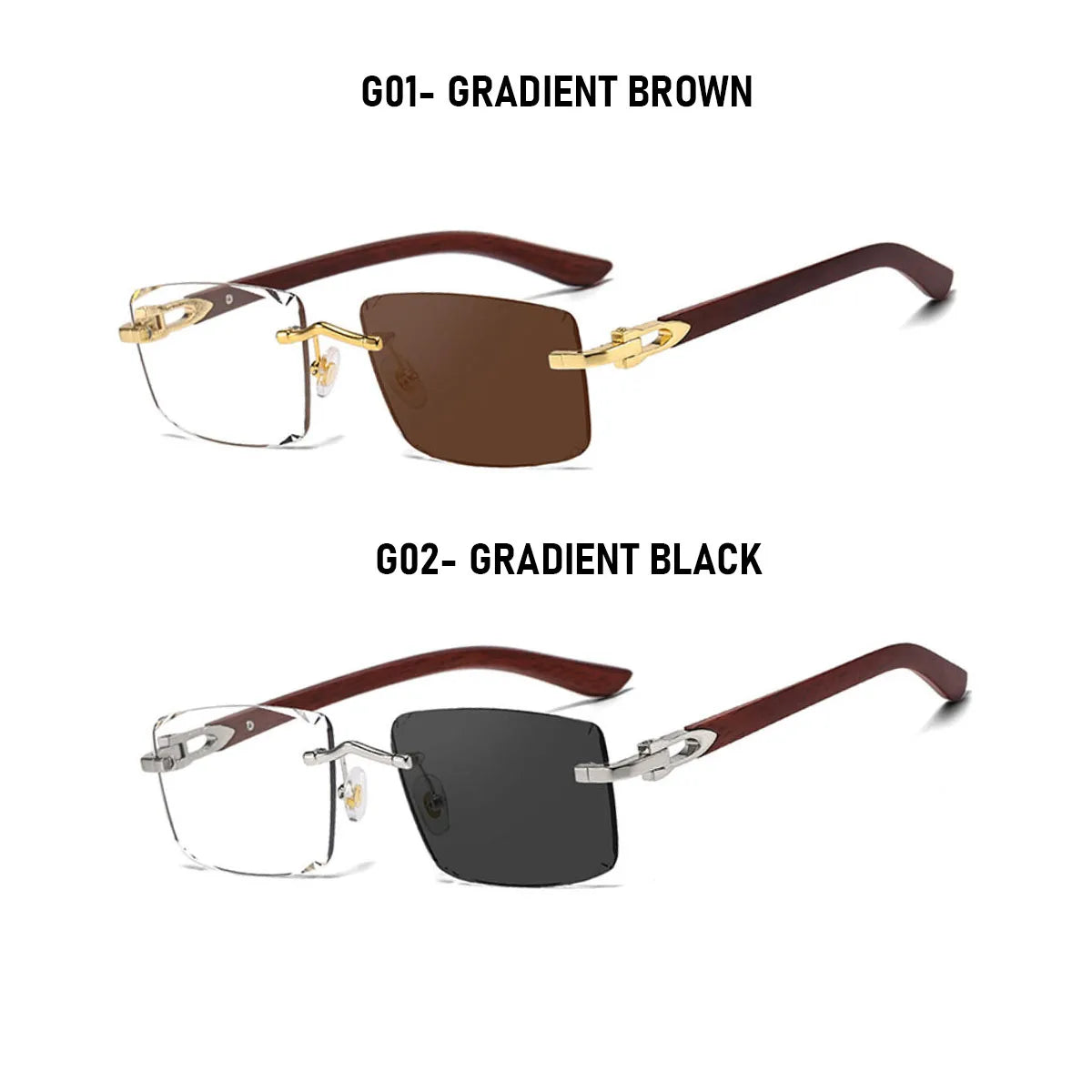 Photochromic Sunglasses Women Change Colour Rimless Sunglass Men Square Fashion Glasses UV400 Protection Wooden Shades Gafas