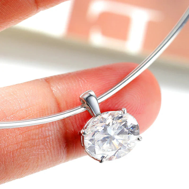 3CT Oval Cut Moissanite Necklace for Women Men Classic Neck Chain 1mm Lab Diamond Pendant 925 Sterling Silver Jewelry