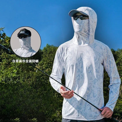 Ultra-thin Tshirts Summer Trendy Prints Lightweight UPF Sun Hoodie with Face Mask Shirt Long Sleeve Breathable UV Fishing Shirt
