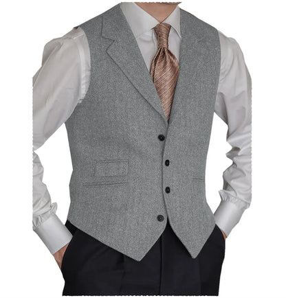 Men's Formal Suit Vests Slim Fit Males Tailored Collar Herringbone Tweed Casual Business Waistcoat Groomsman Vest For Wedding