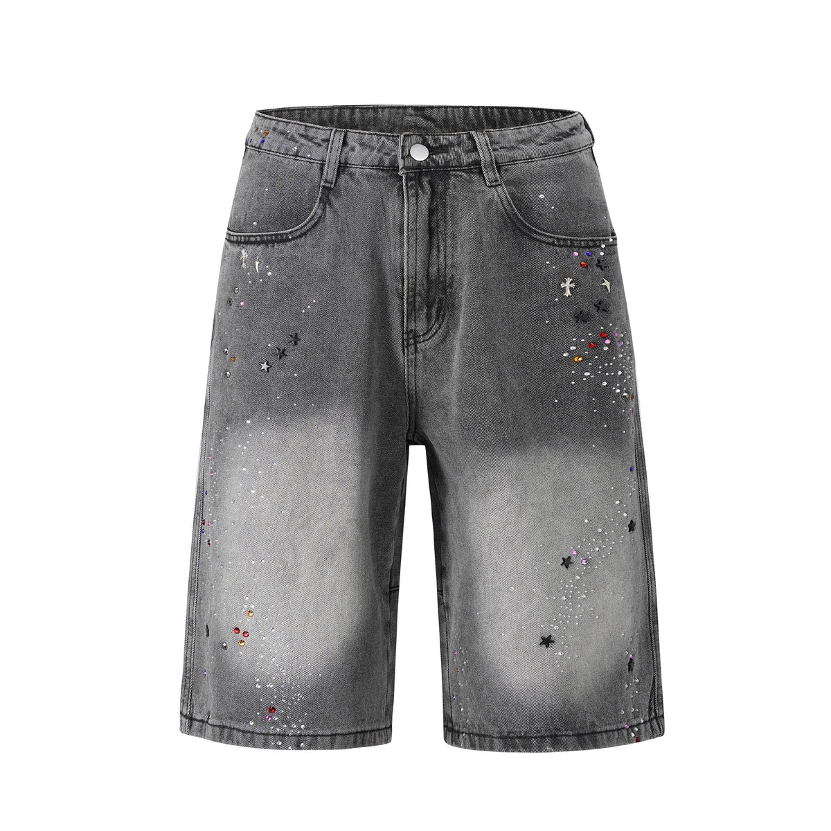 Full Rhinestone Print Washed Blue Baggy Jeans Mens and Women Ropa Hombre Streetwear Solid Casual Denim Trousers Loose Cargos