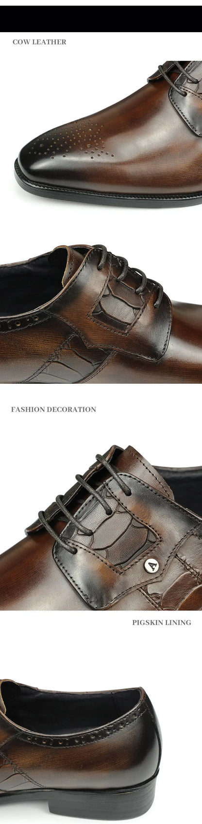 High Grade Men Derby Formal Leather Shoe Lace Up Brogue Dress Wear Male Wedding Shoe Social Office Genuine Cephalopod Shoes Gift