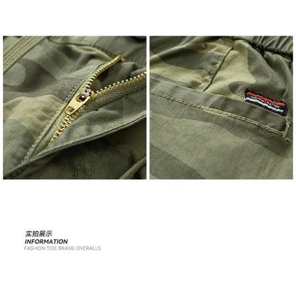Men's Casual Washed Cotton Cargo Shorts Multi-Pocket Durable Knee-Length Work Shorts Pantaloncini Uomo Camouflage Roupas Hombre