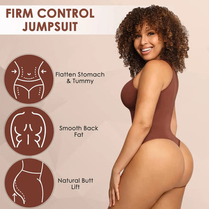 New Seamless Crew Neck Body Sculpting Shaper Women's Sleeveless Tummy Control Bodysuit Shapewear Racerback Tank Tops Thong Snap