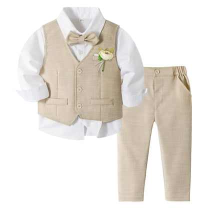 5Pcs Kids Baby Boys Formal Wedding Ring Bearer Outfits Toddler Gentleman Bowtie Vest Guest Suits Dress Shirt Pants Set