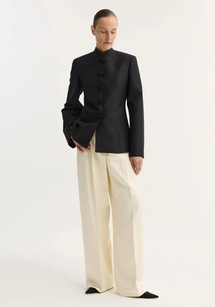 Women's Spring Summer Mandarin Collar Knot Button  Blazer Elegant Office Casual Formal 2026 Trendy Feminine Fashion Blazer